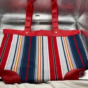 Lancôme Striped Red Blue Yellow and White Tote Bag